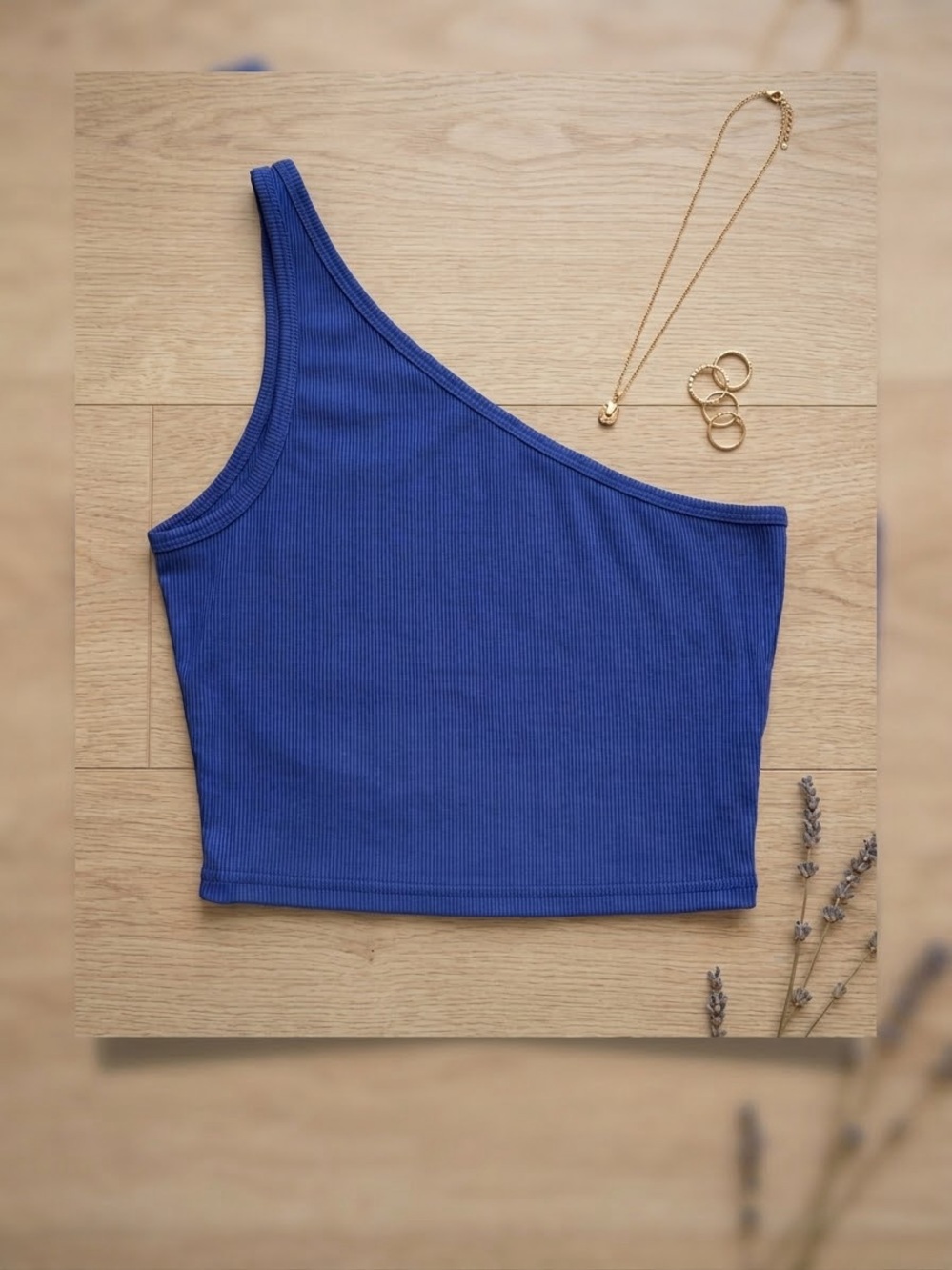 SHEIN Royal Blue One-Shoulder Ribbed Crop Top